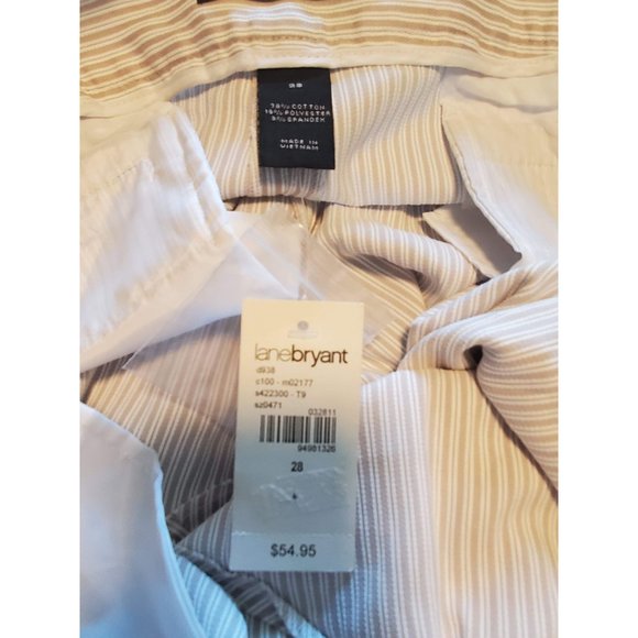 NWT LANE BRYANT Women's Plus Lightweight Trousers Tan/White Stripe Career Sz 28 - Picture 3 of 11